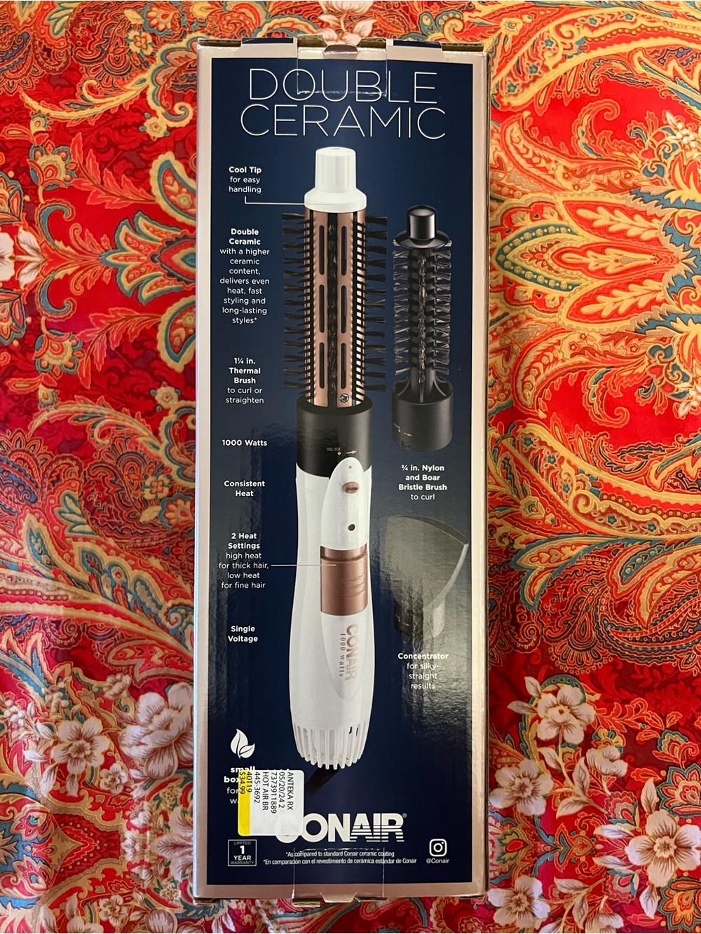 Conair Double Ceramic Hot Air Brush - White with Rose Gold Accents